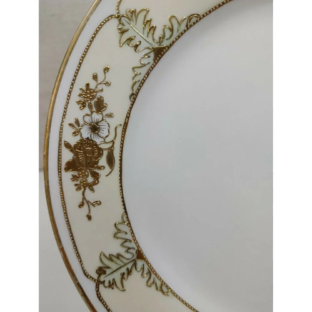 Nippon Ceramics White Round Shape Floral Gold Rim Hand Painted Salad Plate Three - Picture 6 of 8